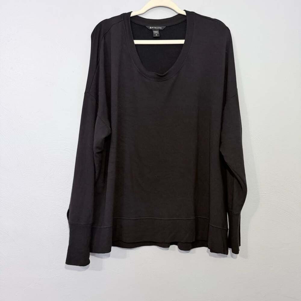 Athleta Coaster Luxe Sweatshirt Size 2X Black V-Neck Pullover